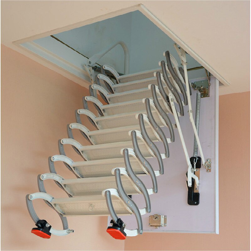 Telescopic steel stairs attic ladder kit with handrails pull down step Hinge 5ft-12ft customize