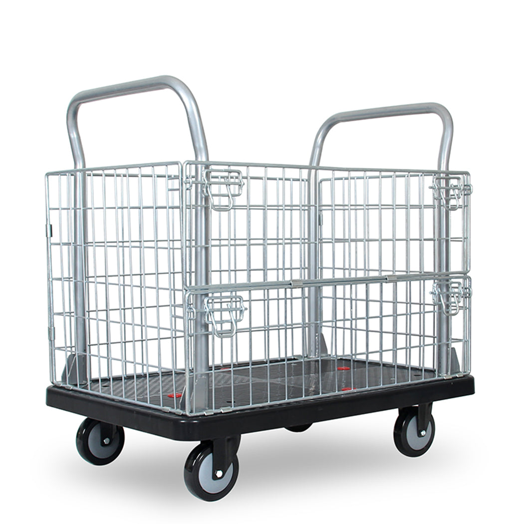 Mobile Storage Basket Folding Storage Transport Trolley Stainless Steel Cart with Frame Load 660 lbs